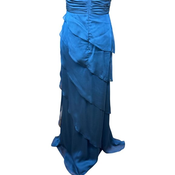 Adrianna Papell Blue Beaded Illusion Neck Tiered Chiffon Gown 4 Elegant Bodice - Picture 12 of 16